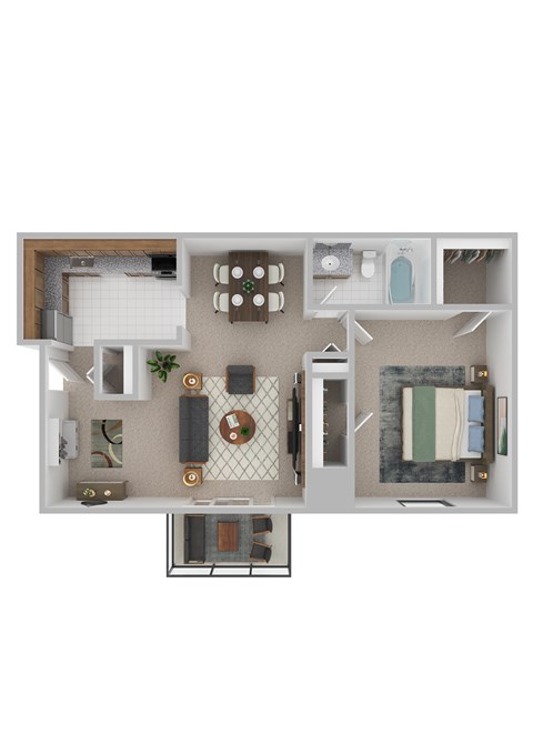 Floor plan for 1 bed, 1 bath, 700 sqft
